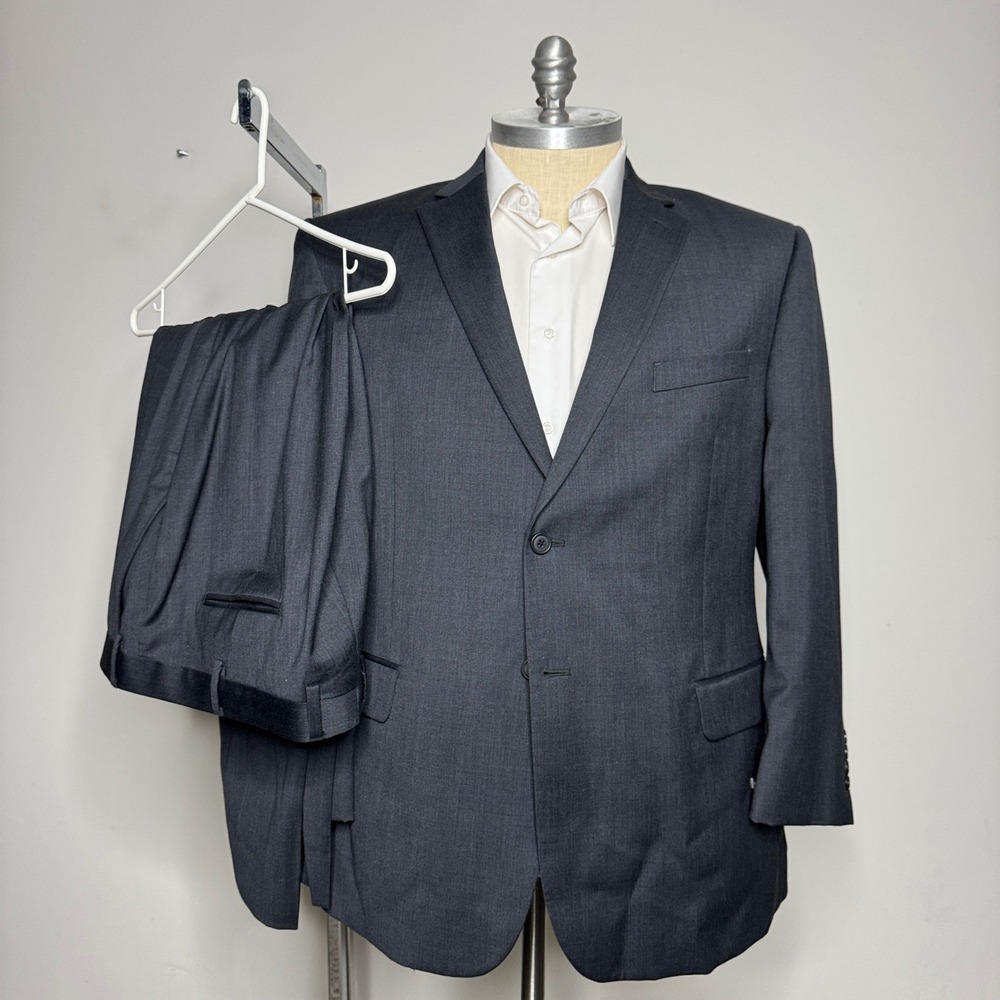 Jos‎ A Bank Mens Charcoal Gray Wool Tailored Fit Suit 48R 42W Solid